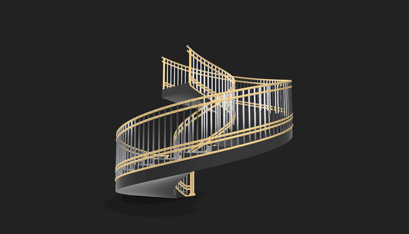 Spiral Staircase with Railing Architectural Details 3D model_22