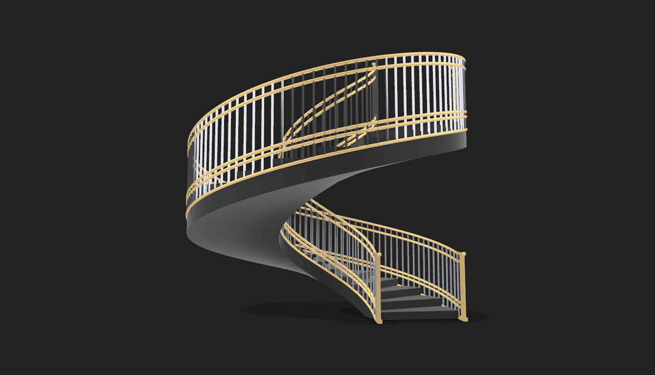 Spiral Staircase with Railing Architectural Details 3D model_32