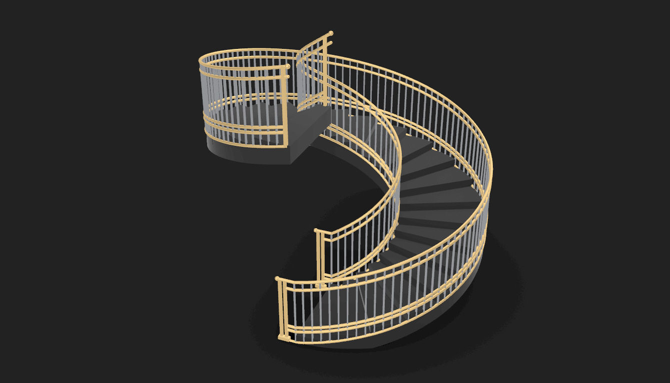 Spiral Staircase with Railing Architectural Details 3D model_35