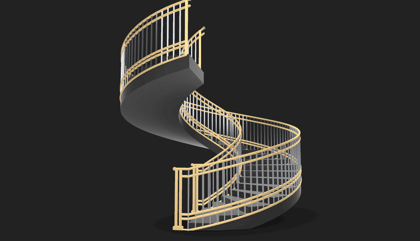 Spiral Staircase with Railing Architectural Details 3D model_3