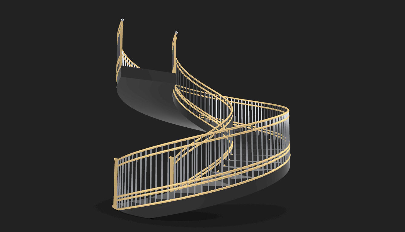 Spiral Staircase with Railing Architectural Details 3D model_11