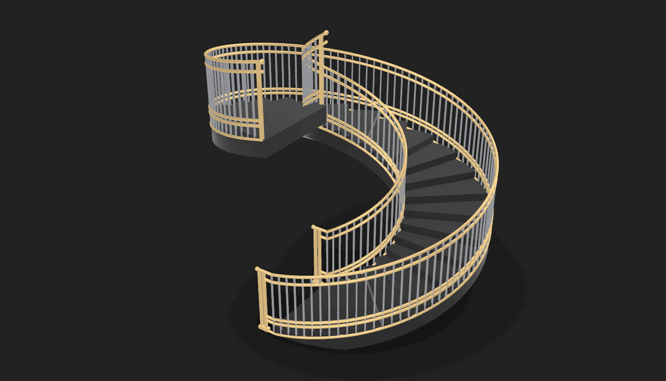 Spiral Staircase with Railing Architectural Details 3D model_38