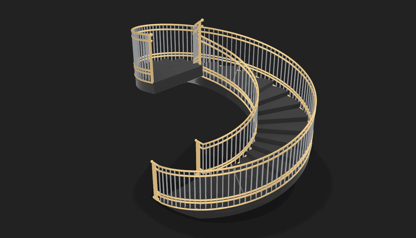 Spiral Staircase with Railing Architectural Details 3D model_37
