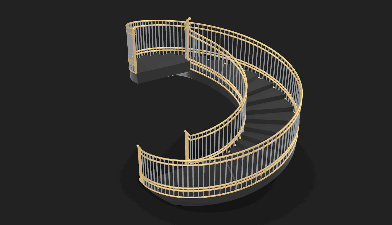 Spiral Staircase with Railing Architectural Details 3D model_39