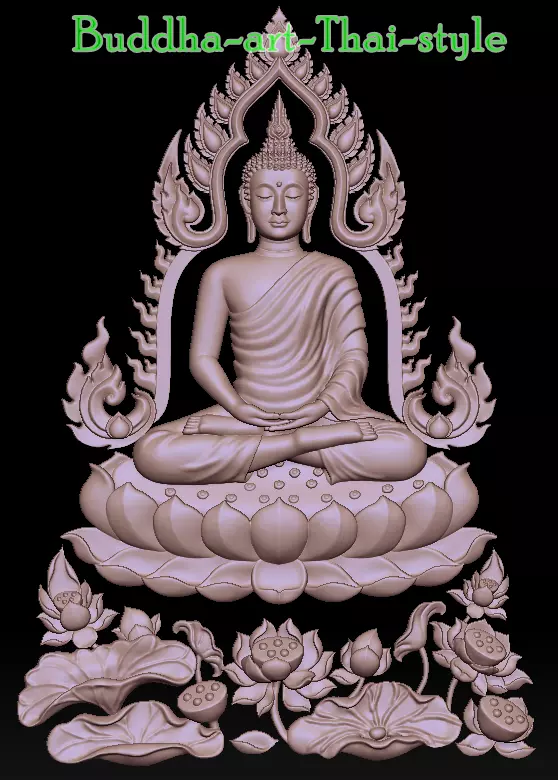 Buddha sat on a lotus flower High relief 3d model 3D model_0