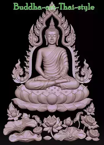 Buddha sat on a lotus flower  High relief 3d model