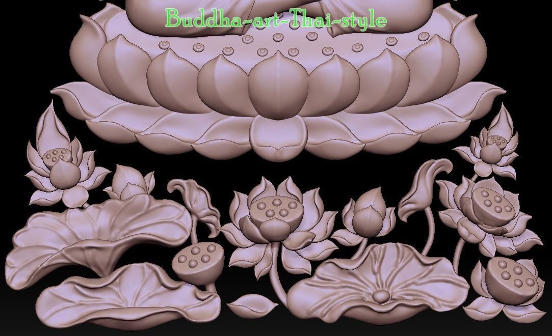 Buddha sat on a lotus flower High relief 3d model 3D model_3