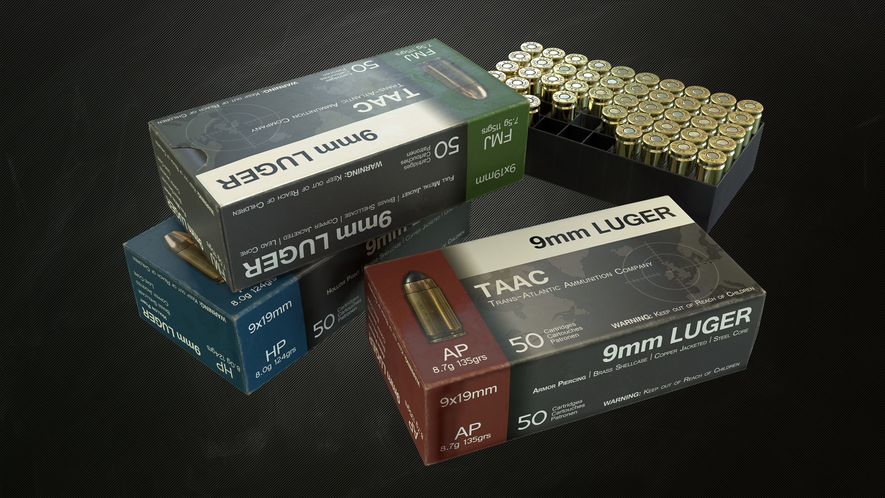 9mm Pistol Ammunition Pack Low-poly 3D model_12