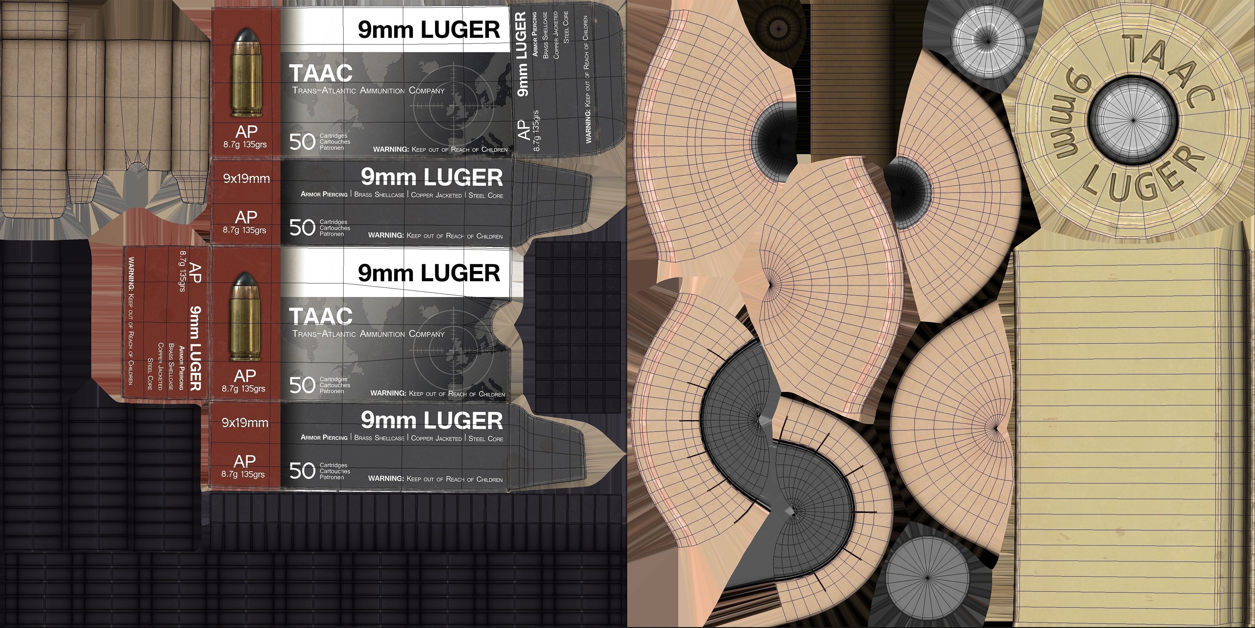 9mm Pistol Ammunition Pack Low-poly 3D model_13