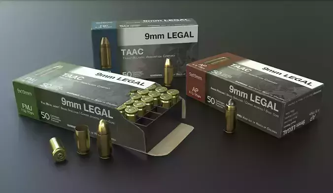 9mm Pistol Ammunition Pack Low-poly 3D model