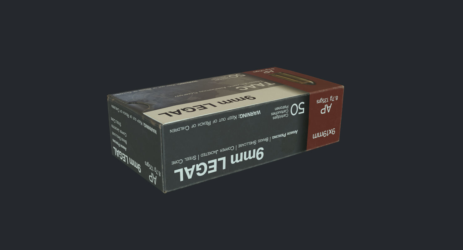9mm Pistol Ammunition Pack Low-poly 3D model_7