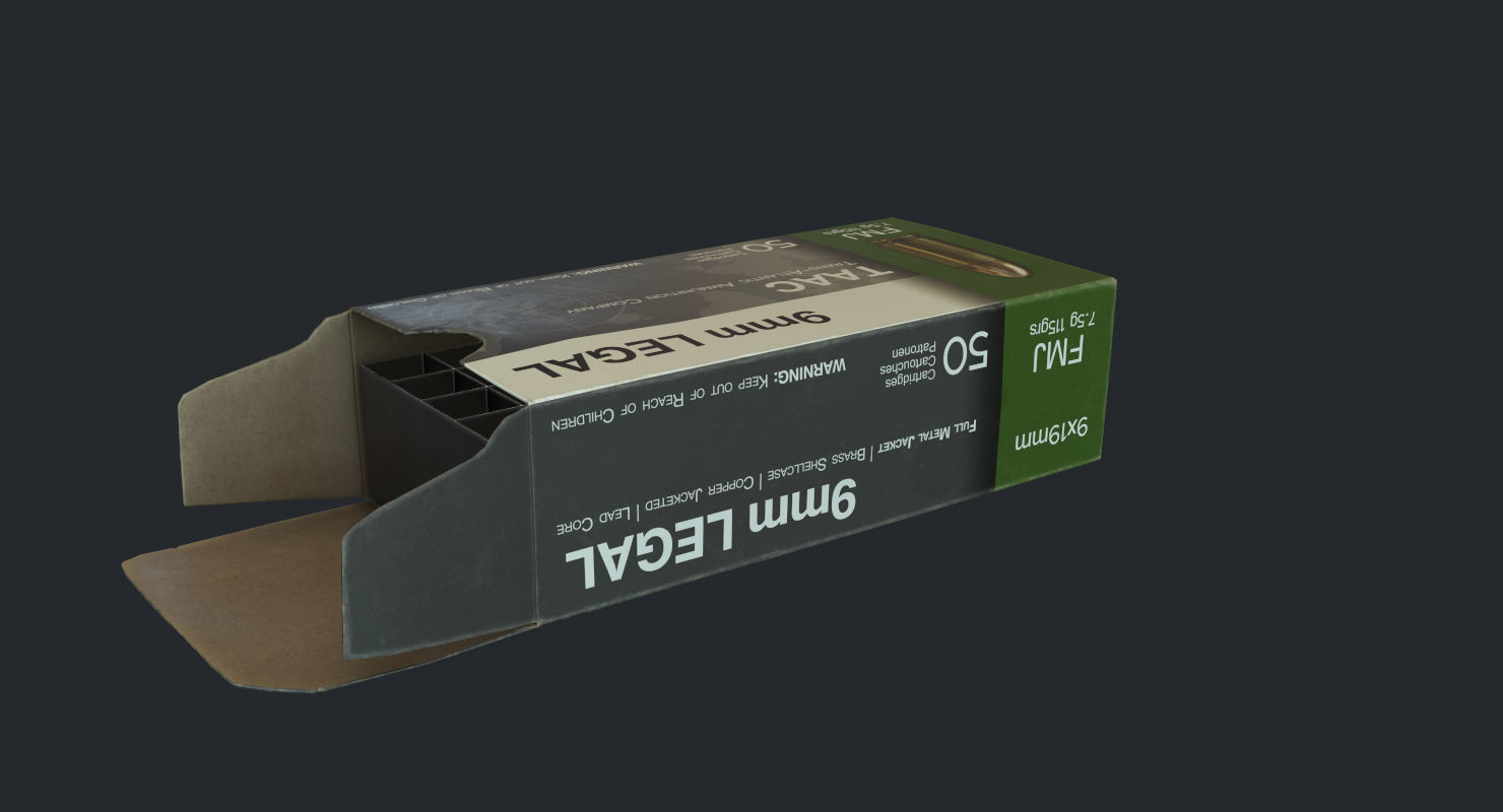 9mm Pistol Ammunition Pack Low-poly 3D model_8