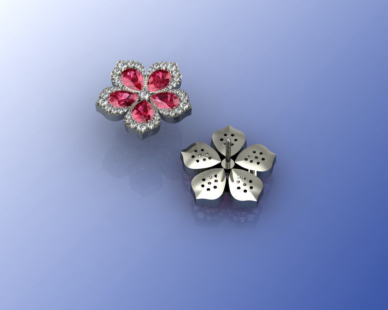 sergi1 pair of ruby and diamond flower earrings 3D print model_2