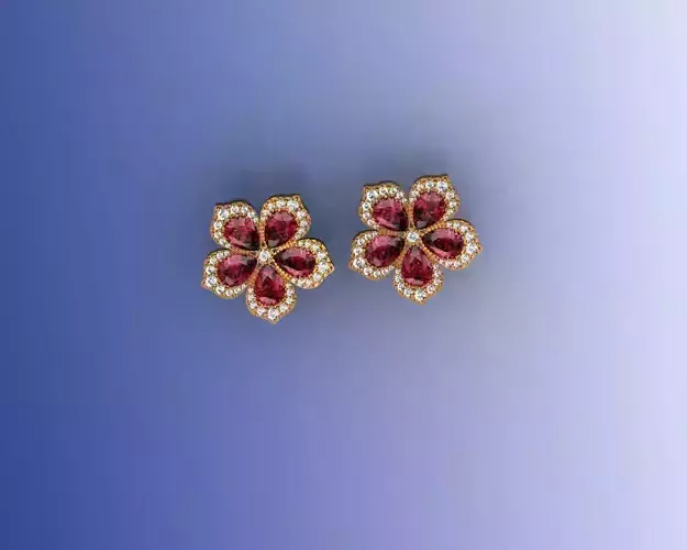 sergi1 pair of ruby and diamond flower earrings 3D print model