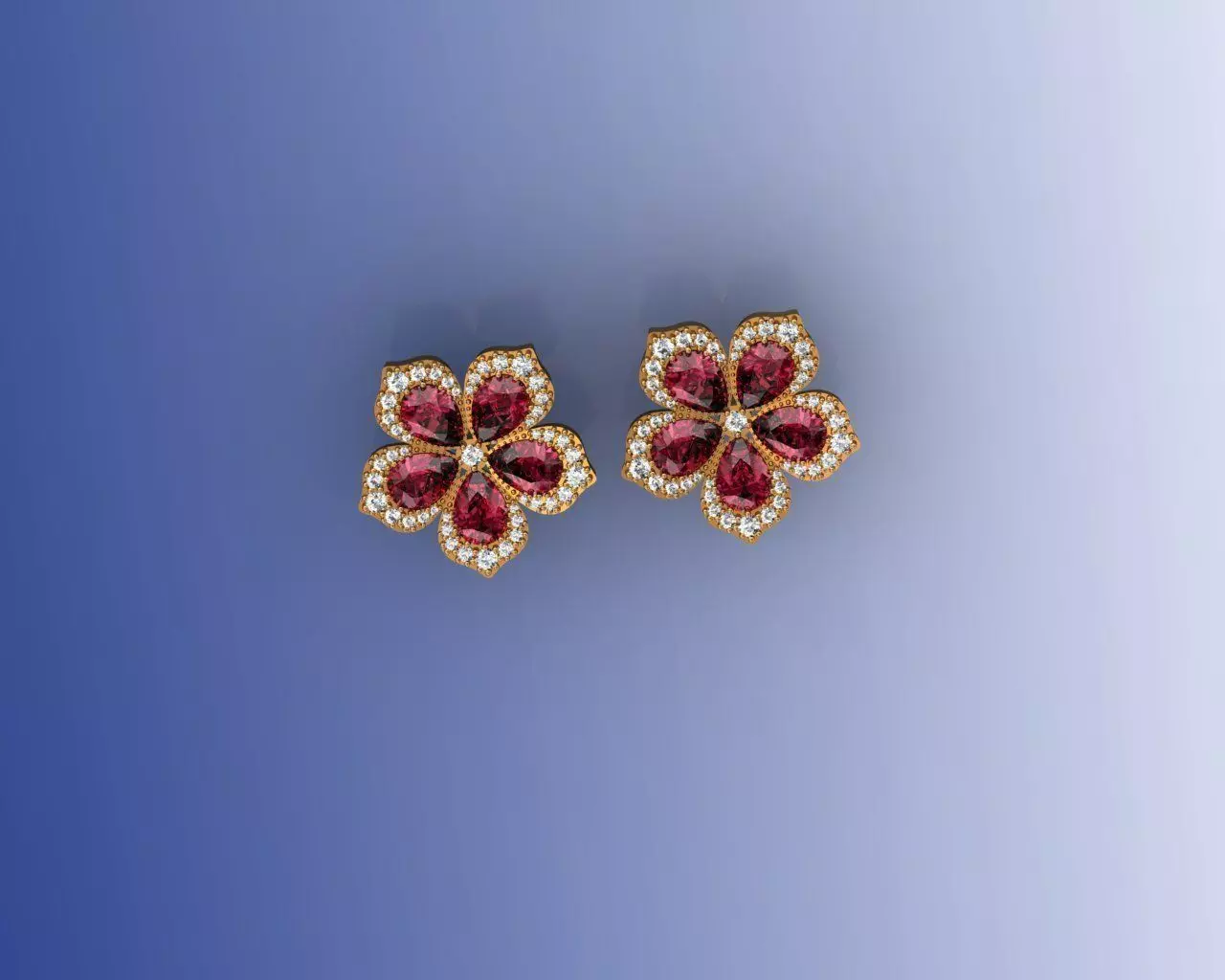 sergi1 pair of ruby and diamond flower earrings 3D print model_0