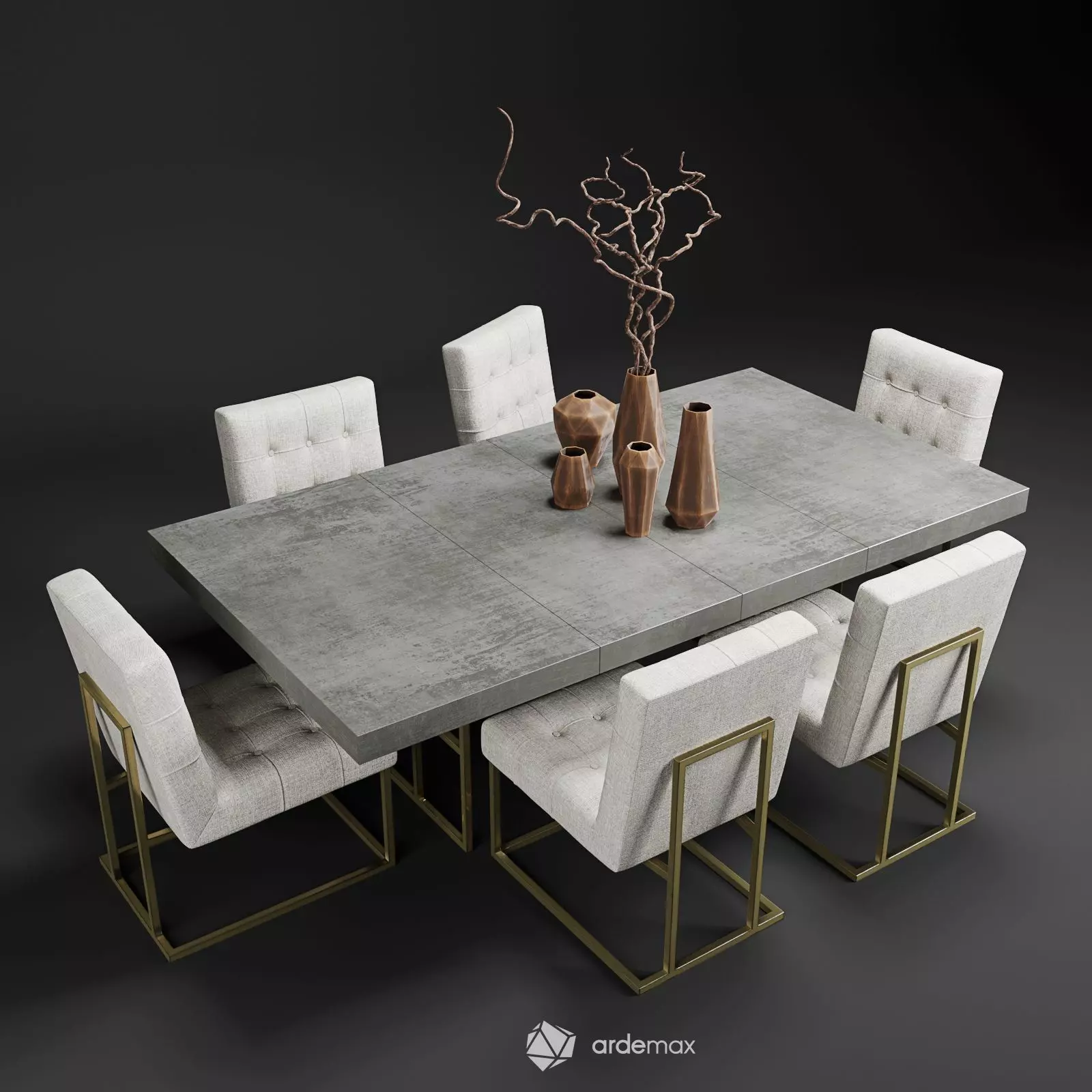 Metal Base Dining Table 3D model | CGTrader