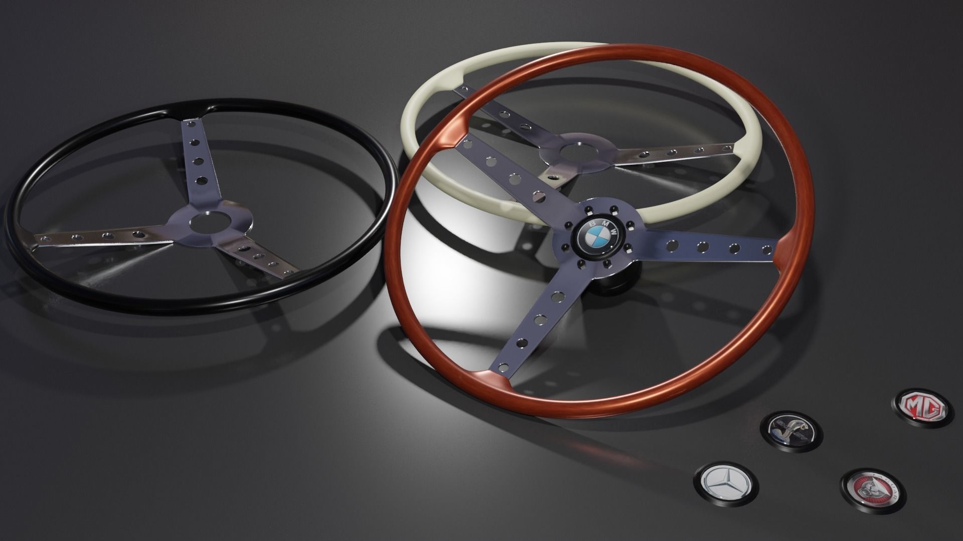 Vintage sport steering wheel 3D model_3