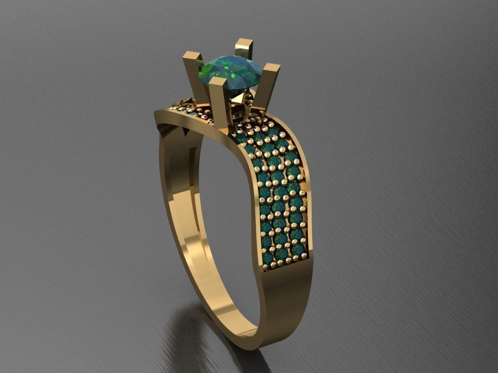 T017- Diamond solitarie ring 3D print model_4