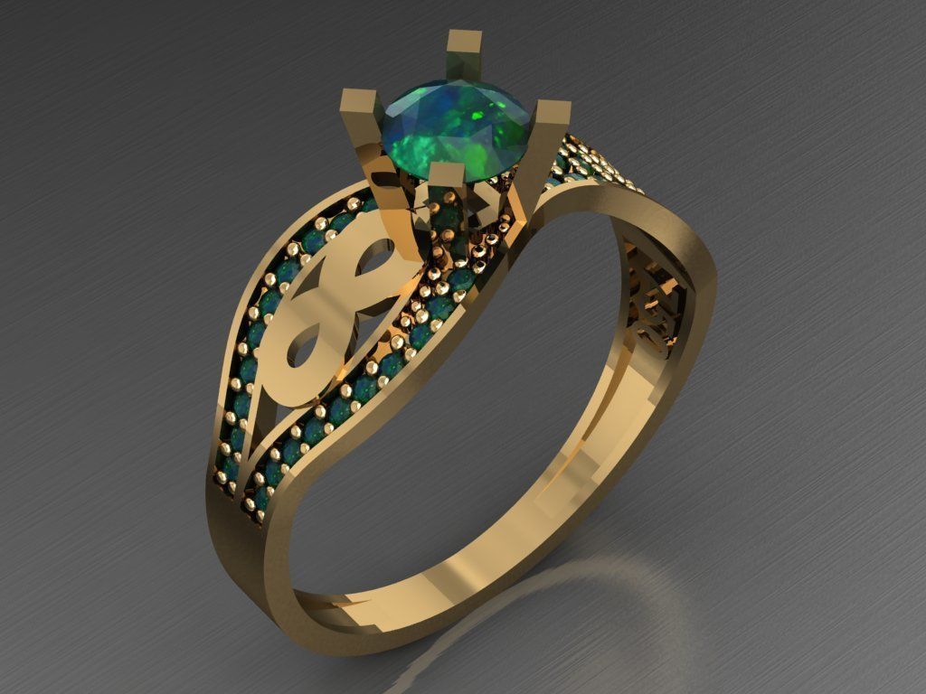 T017- Diamond solitarie ring 3D print model_1