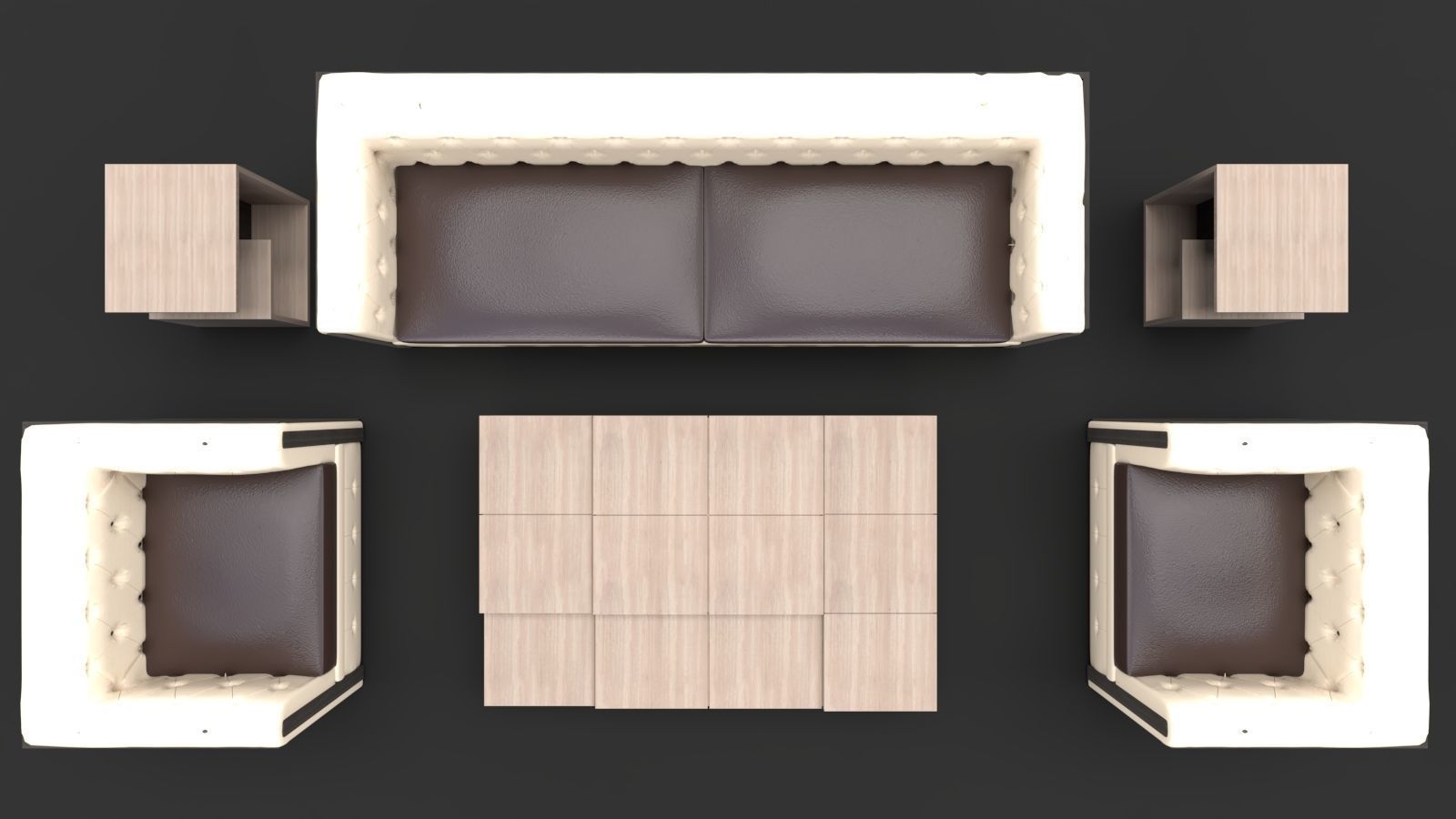 Tufted Sofa Set 3D model_4