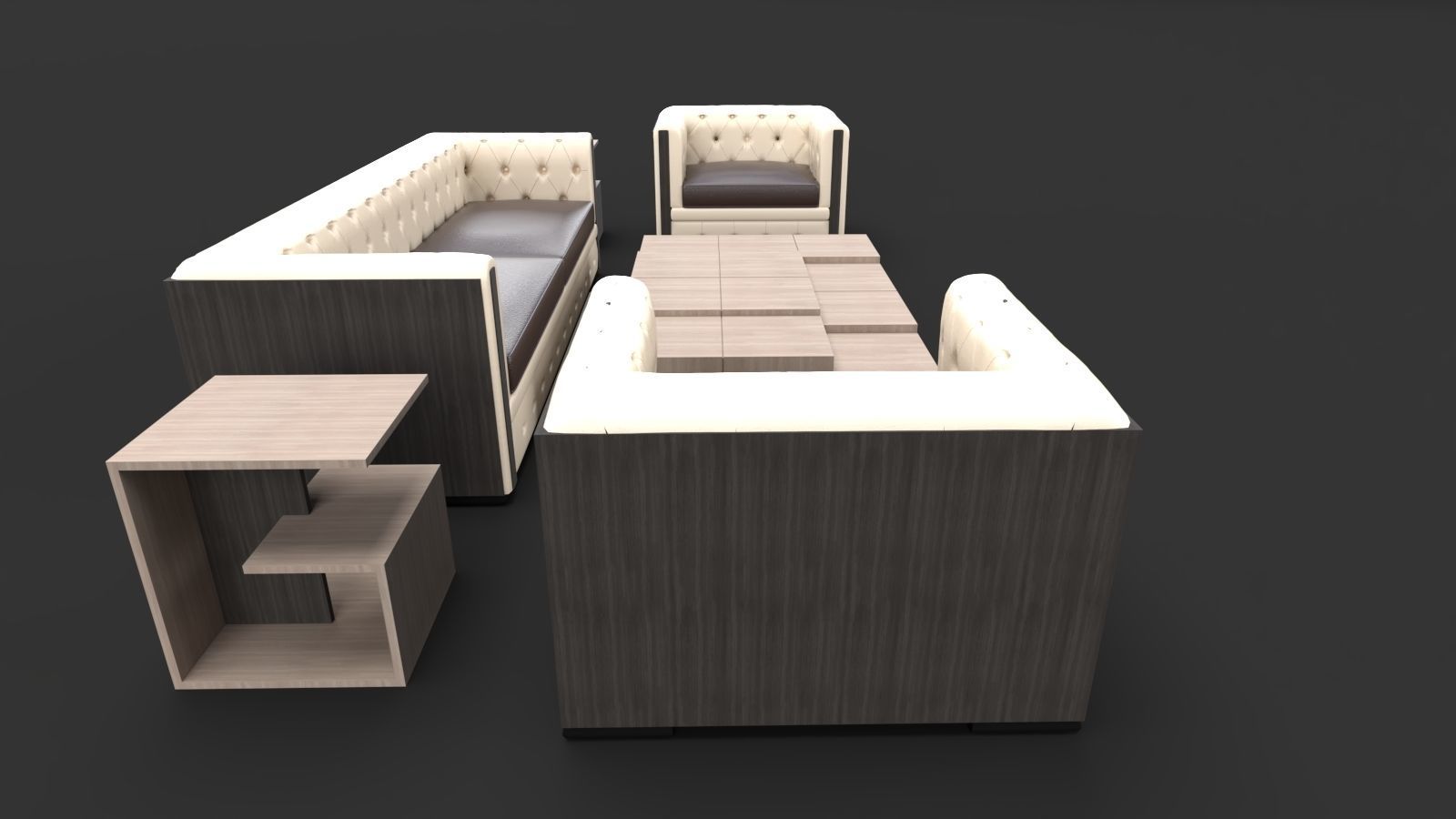 Tufted Sofa Set 3D model_3