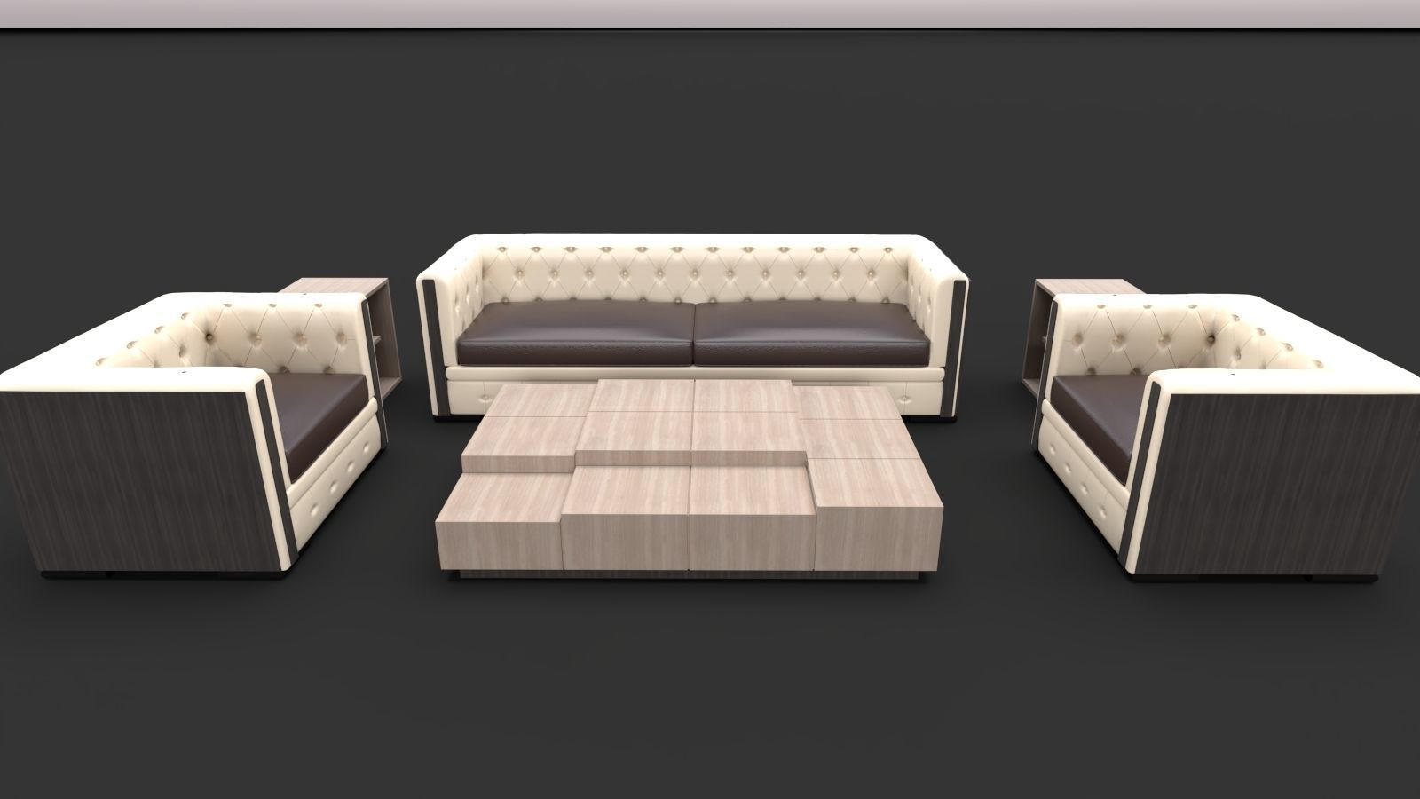 Tufted Sofa Set 3D model_2