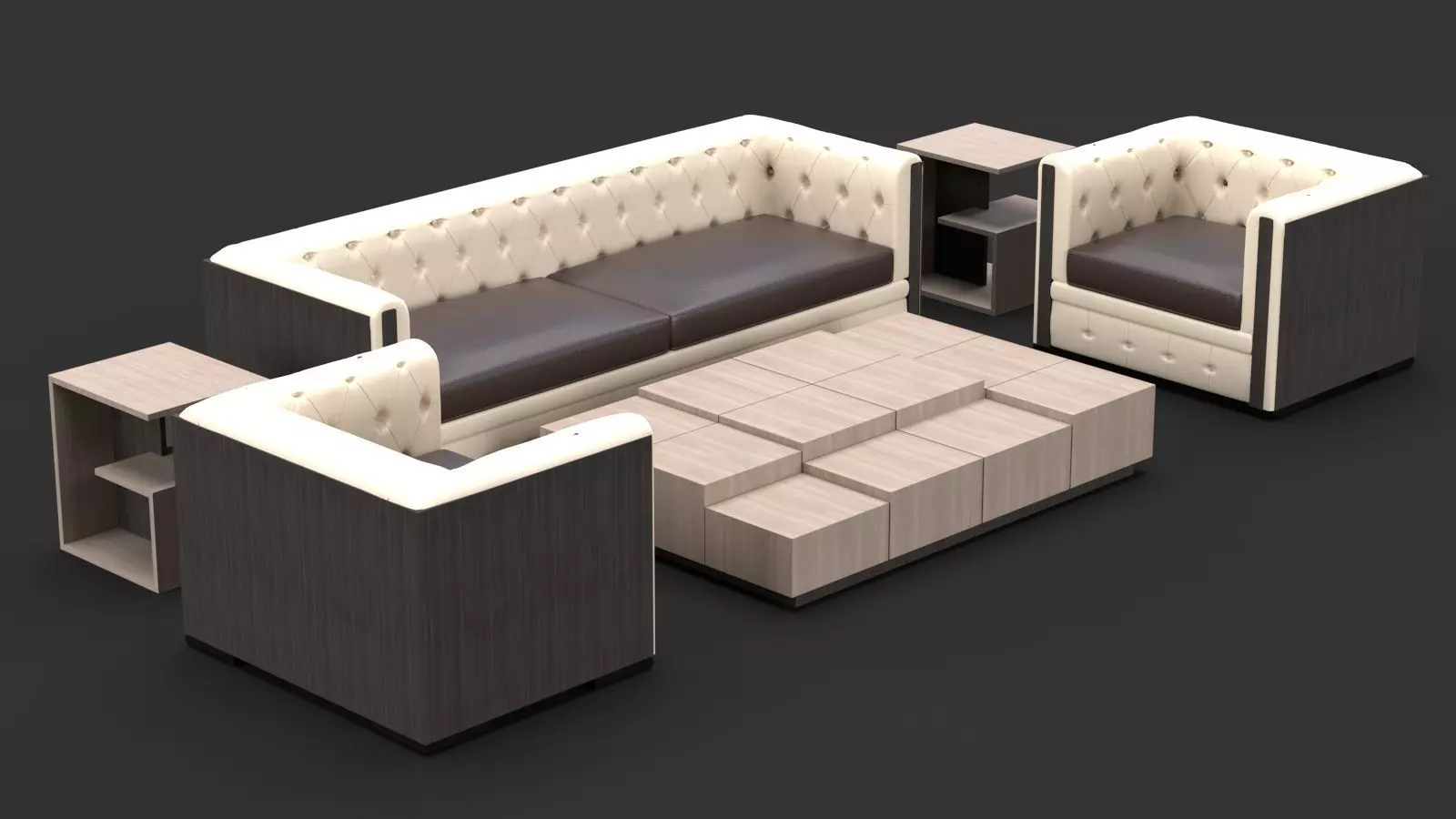 Tufted Sofa Set 3D model_0