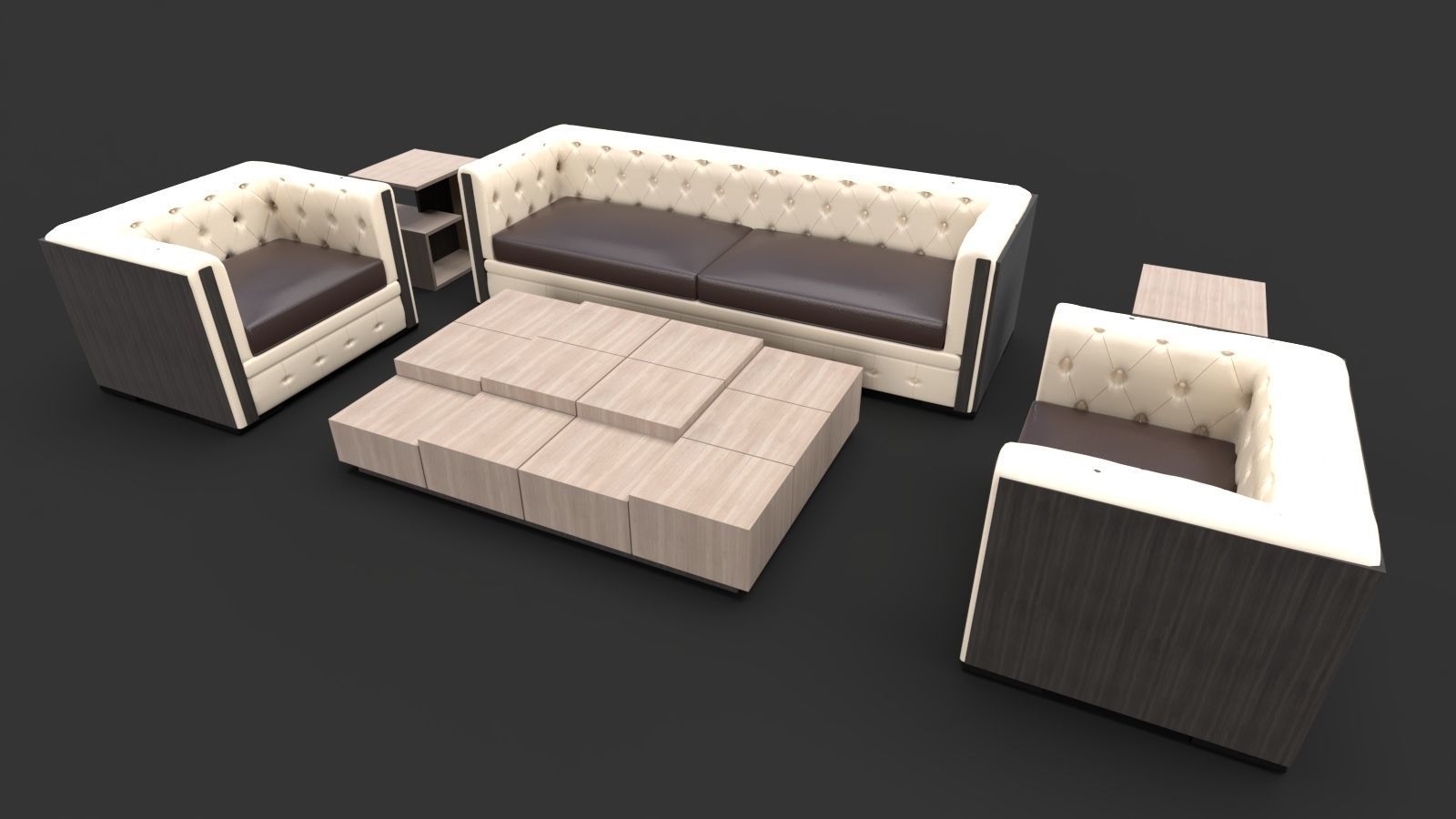Tufted Sofa Set 3D model_1