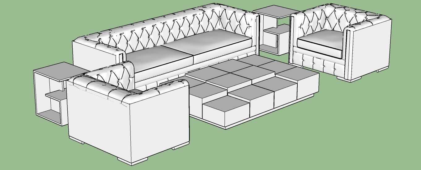 Tufted Sofa Set 3D model_5