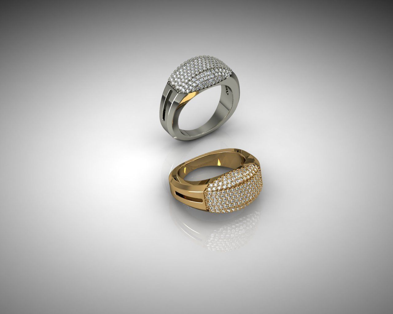 Ring gold with diamonds 3D print model_3