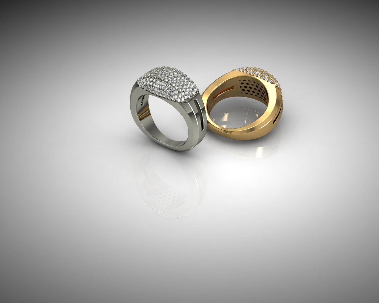 Ring gold with diamonds 3D print model_4