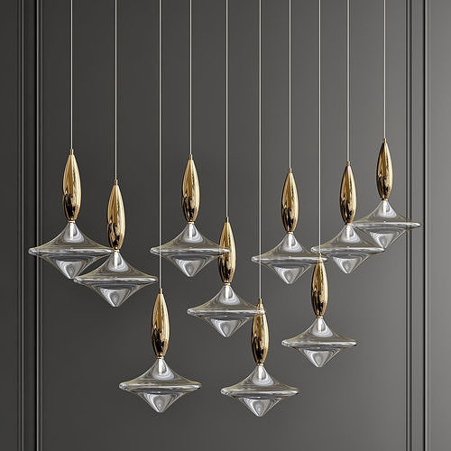 ETOILE group of gold and glass pendants hanging from wall 3D model