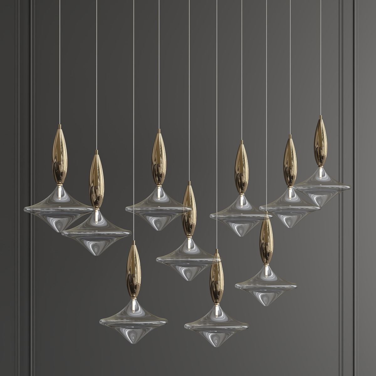ETOILE group of gold and glass pendants hanging from wall 3D model_3
