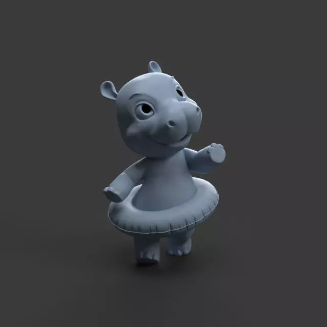 baby hippo toy figure 3D print model_0