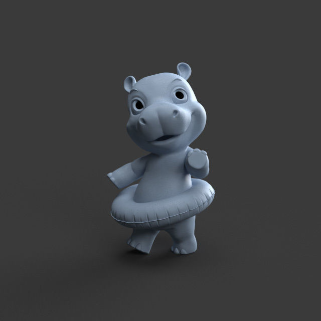 baby hippo toy figure 3D print model_1
