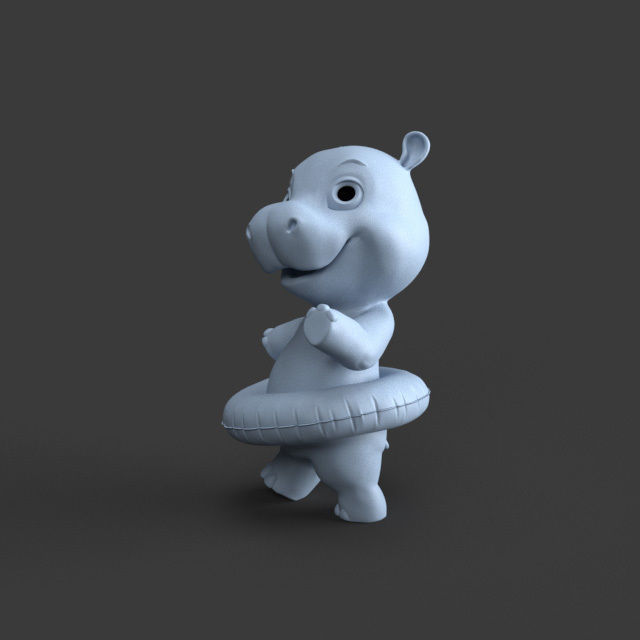 baby hippo toy figure 3D print model_2
