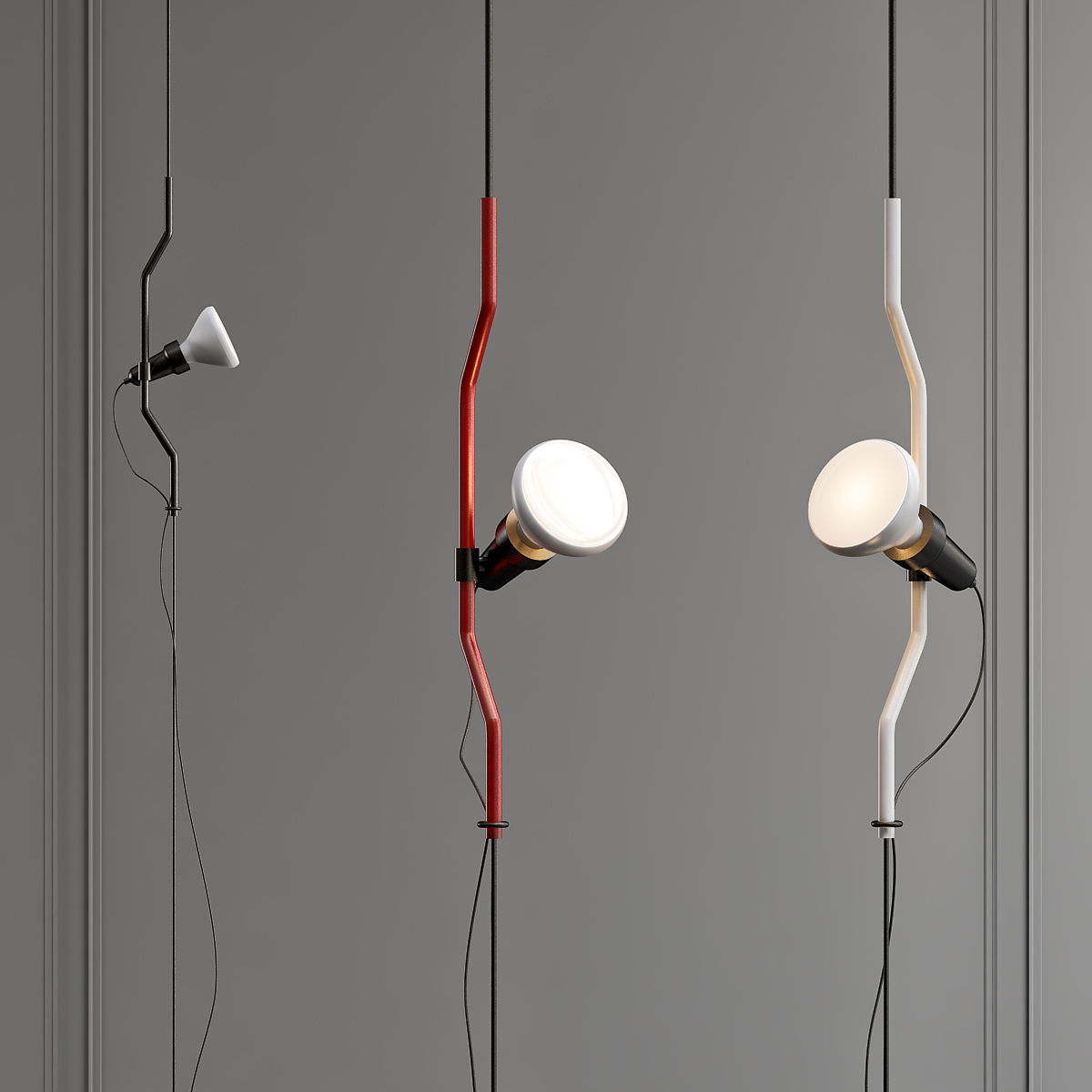 Parentesi wall lamp with three lights hanging from it 3D model_4