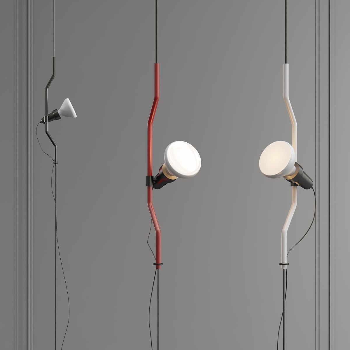 Parentesi wall lamp with three lights hanging from it 3D model_3