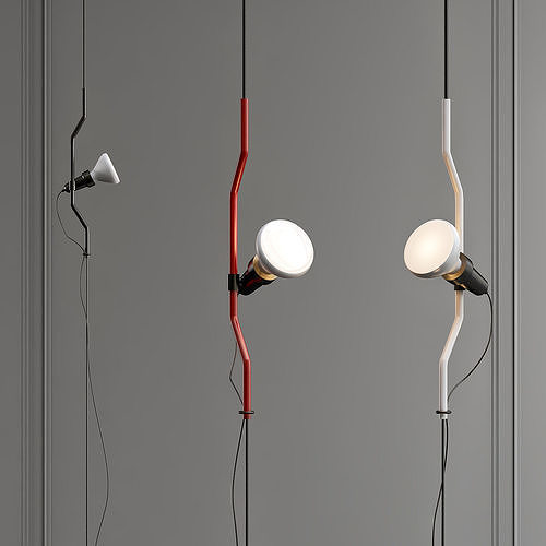 Parentesi wall lamp with three lights hanging from it 3D model