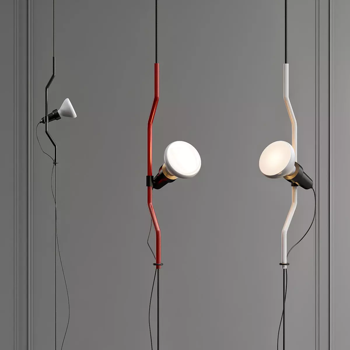 Parentesi wall lamp with three lights hanging from it 3D model_0