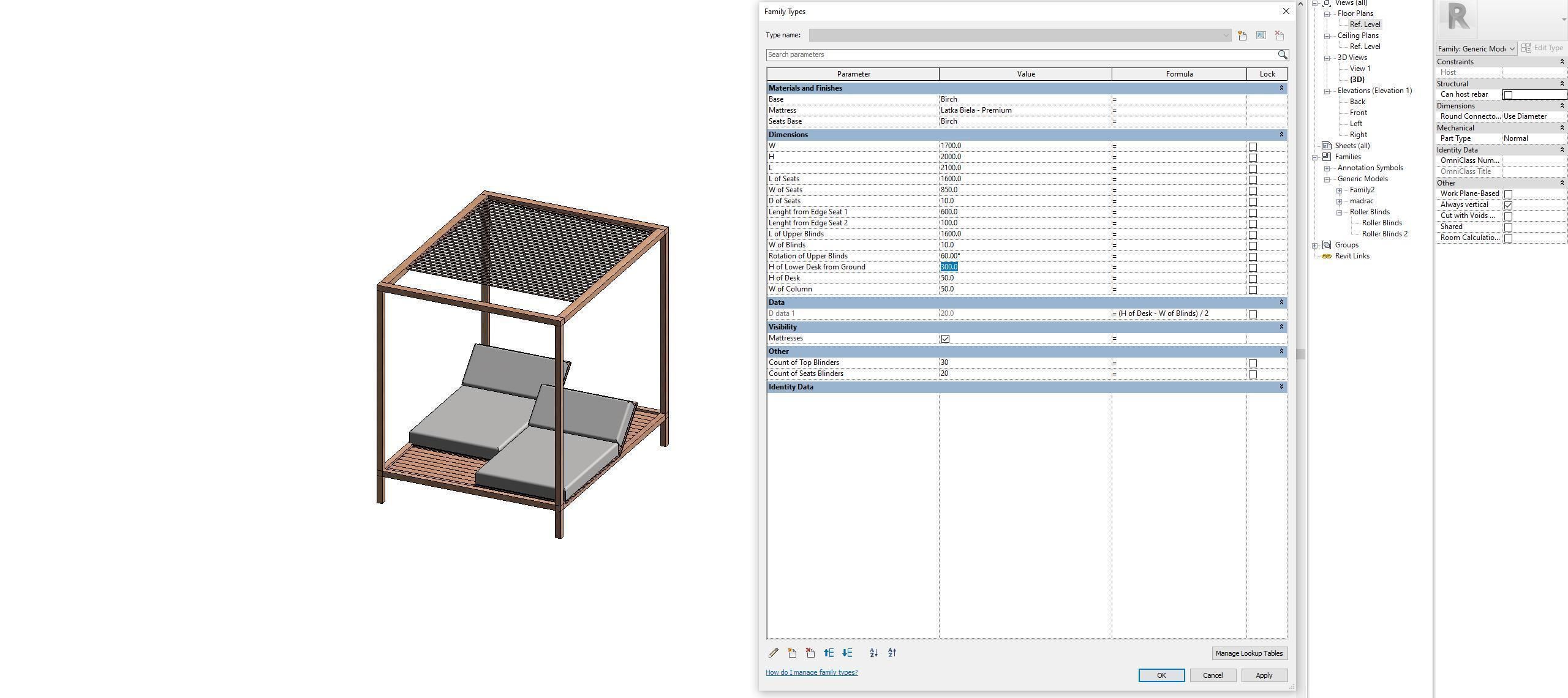 Camp bed - Full parametric Revit Family Low-poly 3D model_18