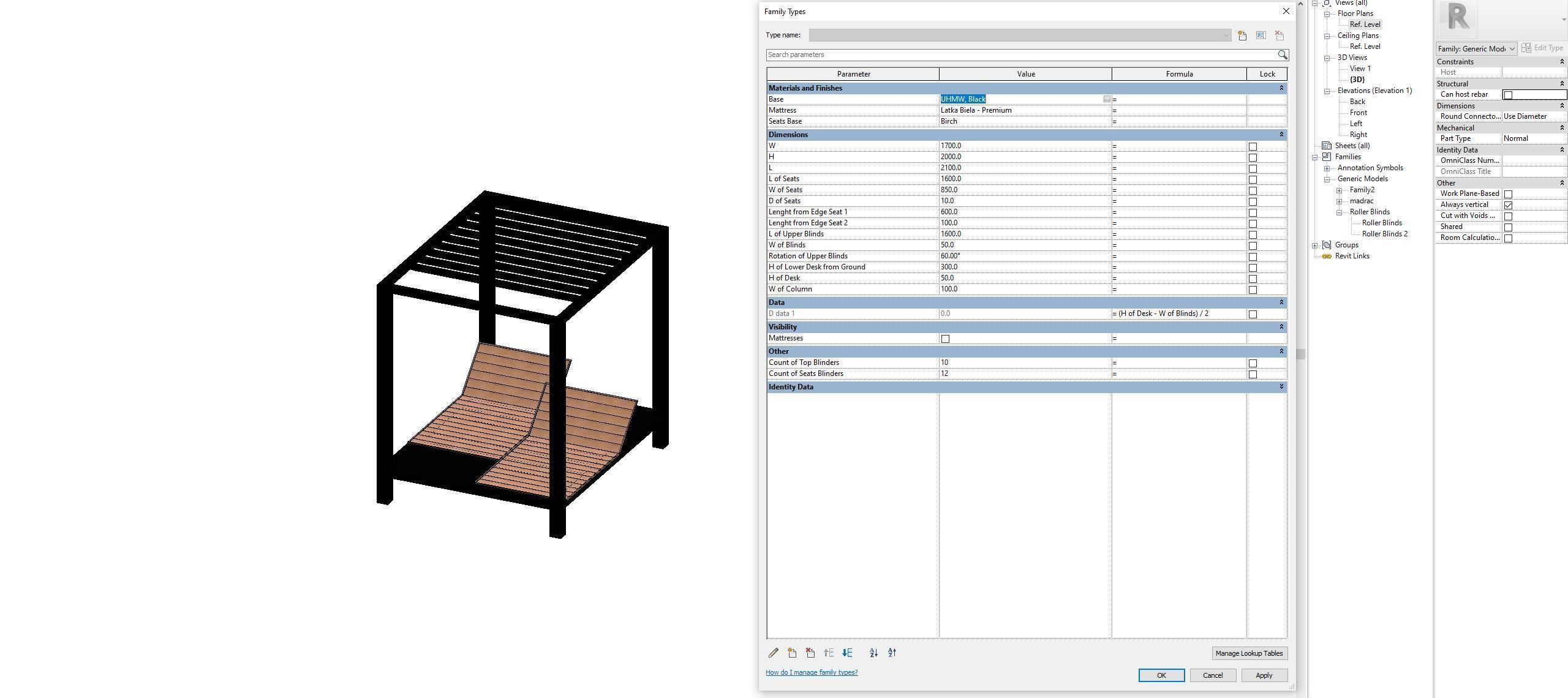 Camp bed - Full parametric Revit Family Low-poly 3D model_24