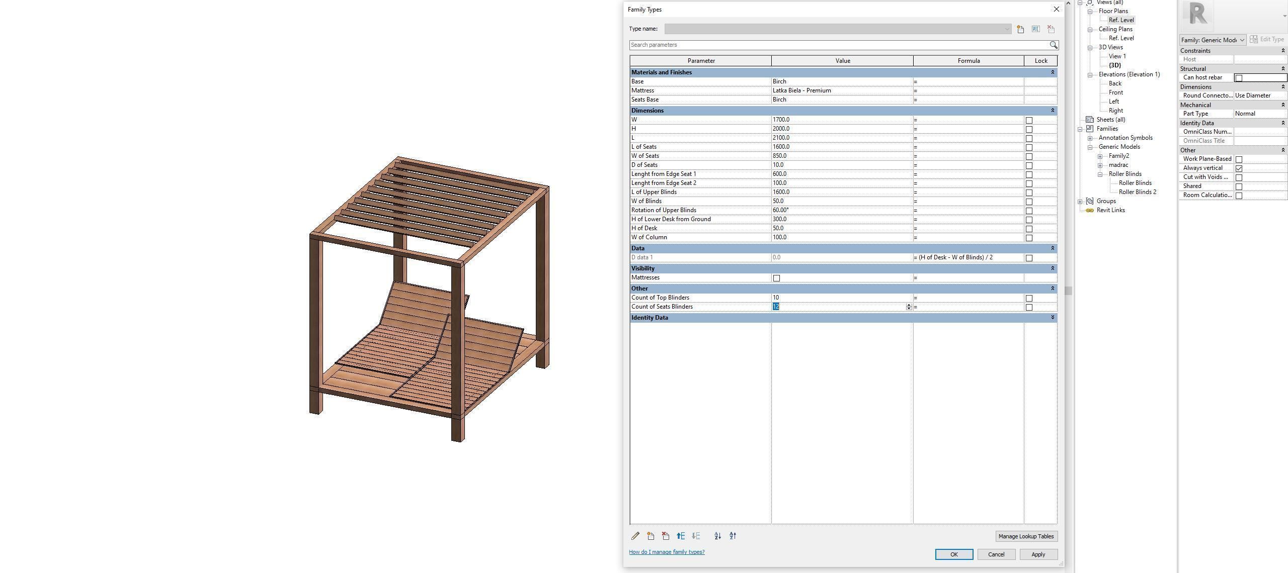 Camp bed - Full parametric Revit Family Low-poly 3D model_23