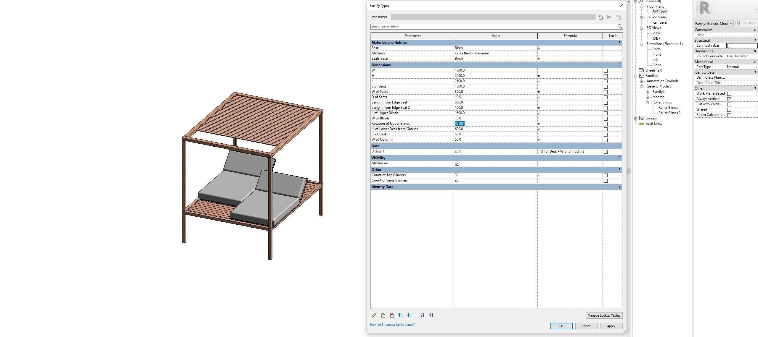 Camp bed - Full parametric Revit Family Low-poly 3D model_16