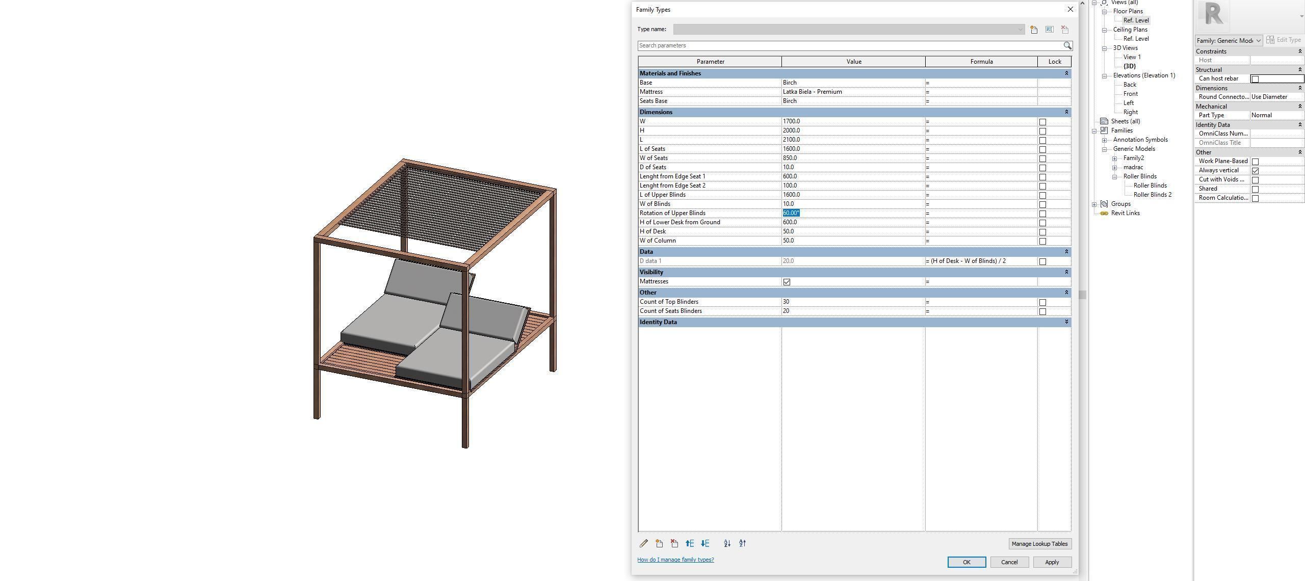 Camp bed - Full parametric Revit Family Low-poly 3D model_17