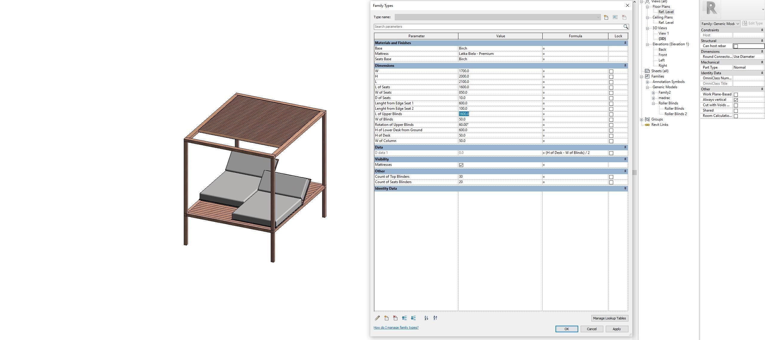Camp bed - Full parametric Revit Family Low-poly 3D model_14