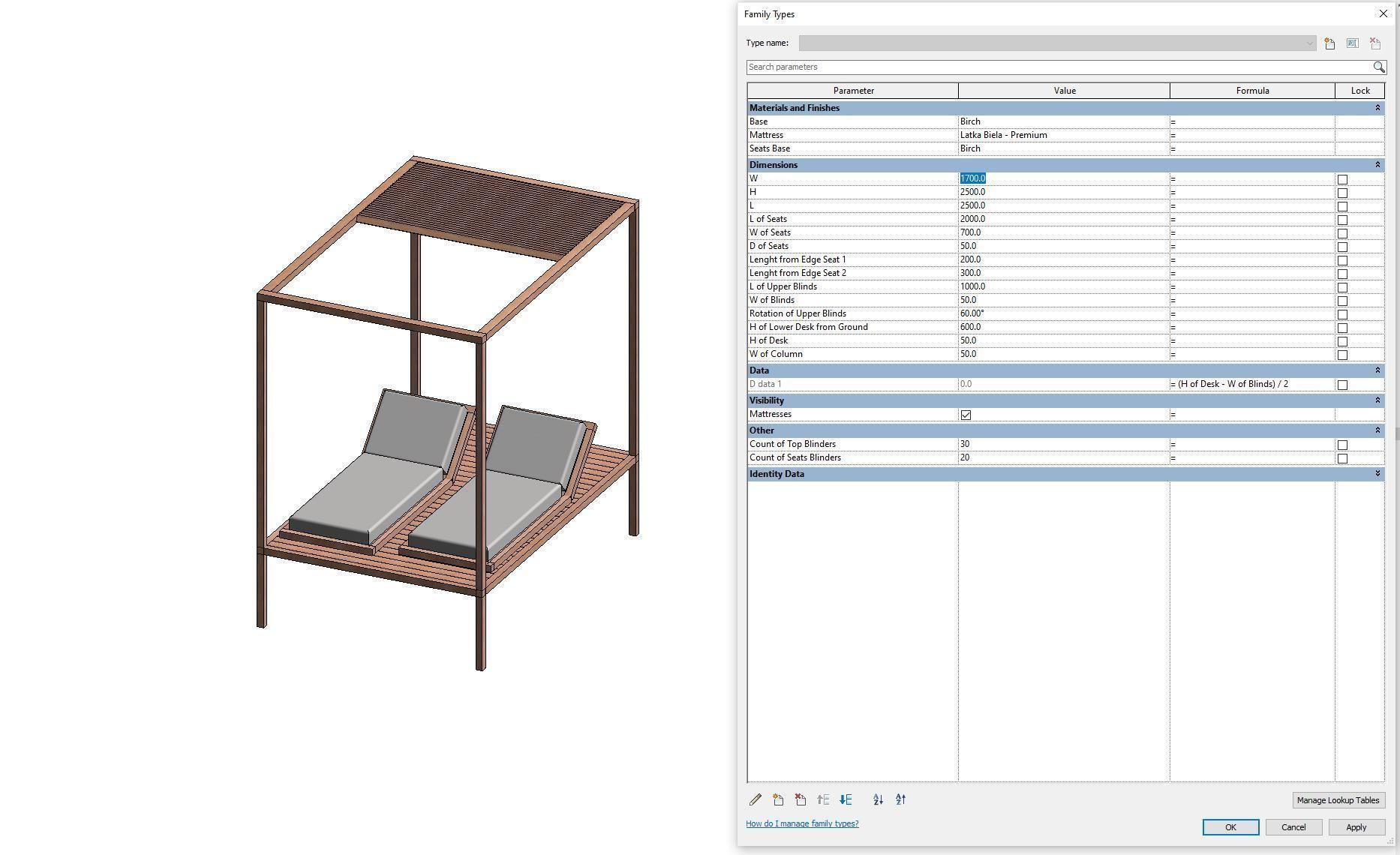 Camp bed - Full parametric Revit Family Low-poly 3D model_6