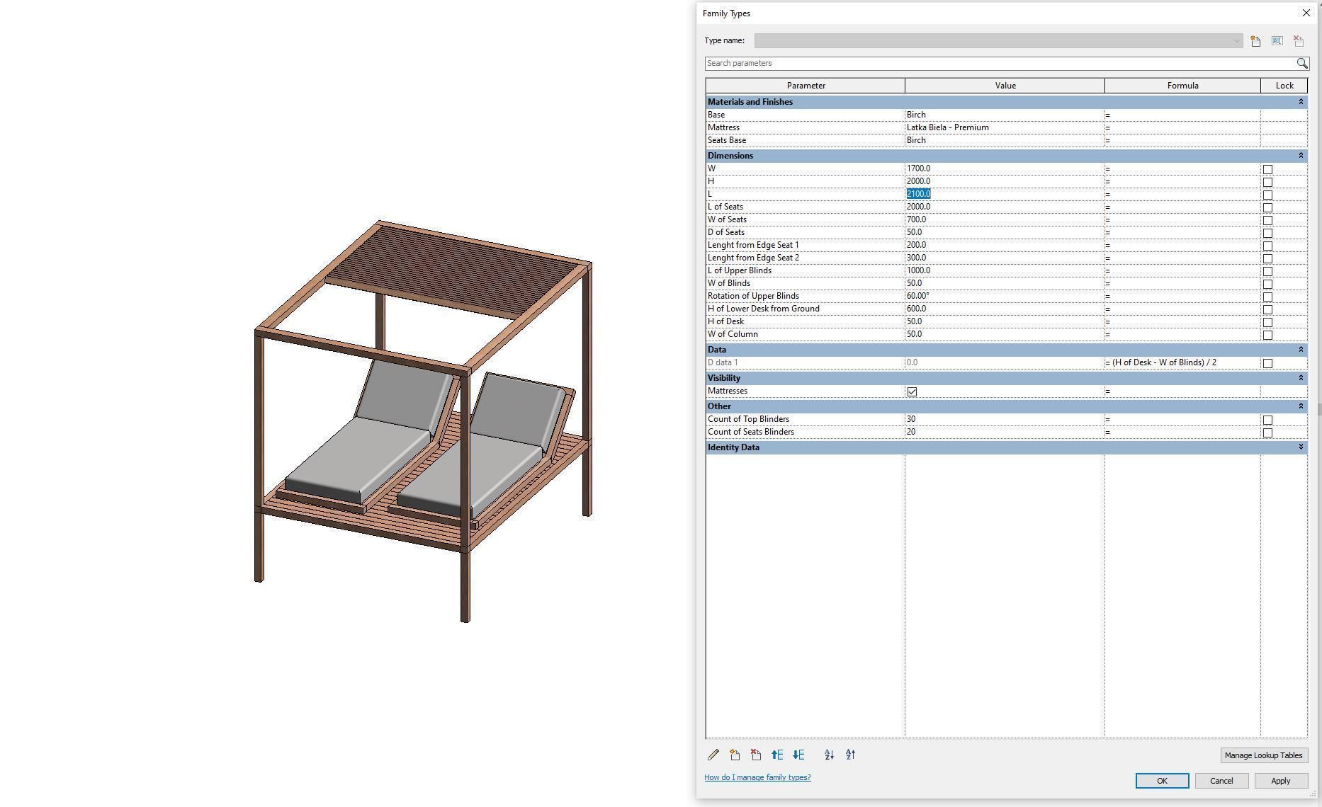 Camp bed - Full parametric Revit Family Low-poly 3D model_8