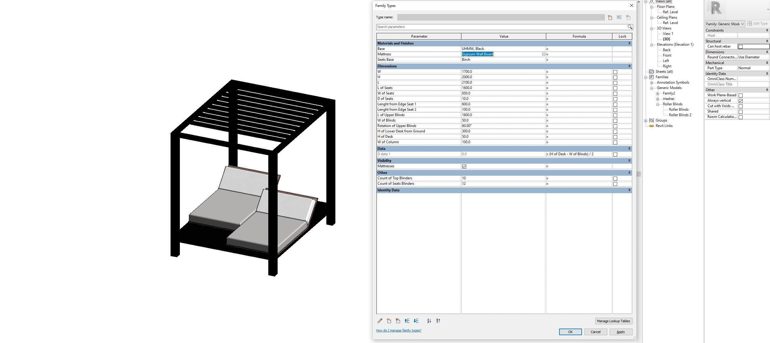Camp bed - Full parametric Revit Family Low-poly 3D model_25