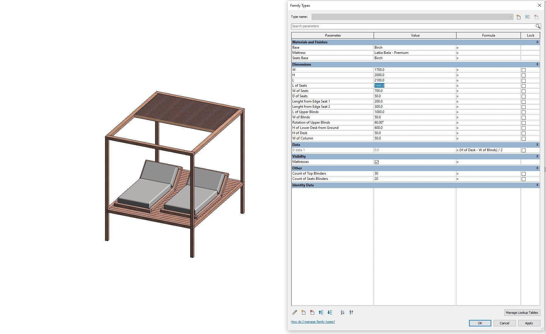Camp bed - Full parametric Revit Family Low-poly 3D model_9